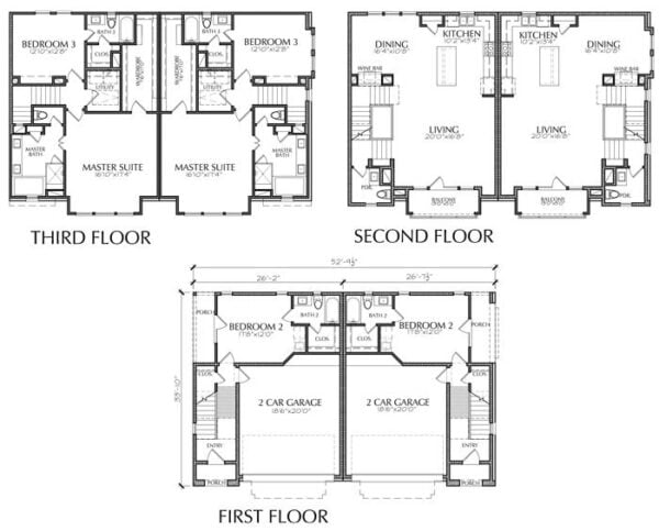 Duplex Townhouse Plan E1208 A2.2L & A2.3R