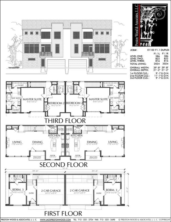 Duplex Townhouse Plan E1102 F1.1