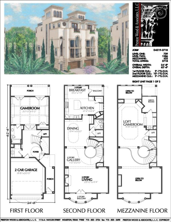 Duplex Townhome Plan D4219 u1 & u2