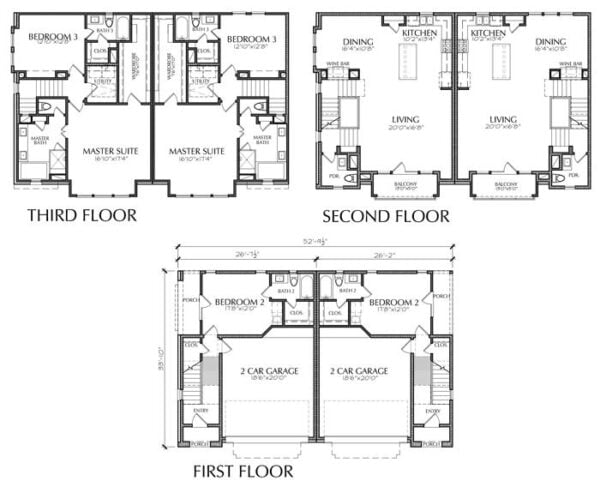 Duplex Townhouse Plan E1208 A2.3L & A2.2R