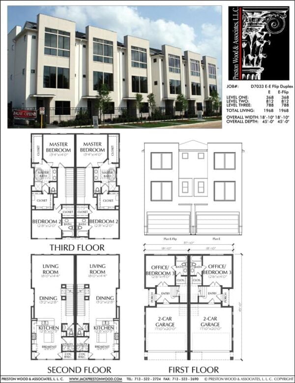 Duplex Townhouse Plan D7033 E & E Flip