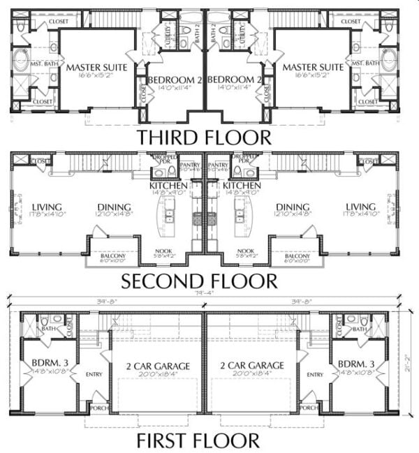 Duplex Townhouse Plan E1102 F1.1