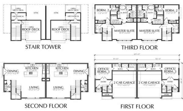 Duplex Townhouse Plan E1102 E1.1