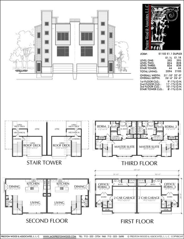 Duplex Townhouse Plan E1102 E1.1