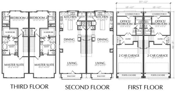 Duplex Townhouse Plan E0169 BB