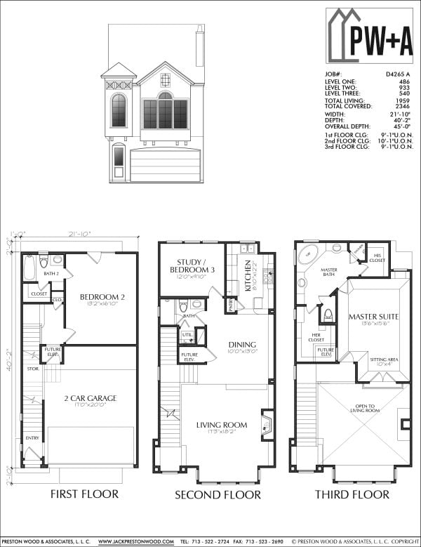 Three Story Patio Home Plan aD4265 A