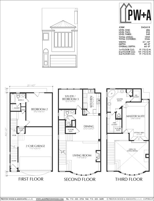 Three Story Patio Home Plan aD4265 B