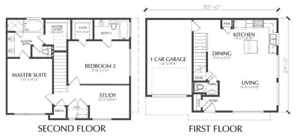 Two Story Townhouse Plan E1024 A