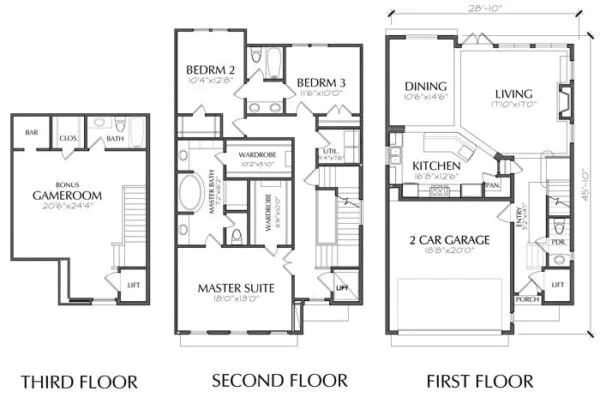 2 1/2 Story Townhouse Plan E1028 A