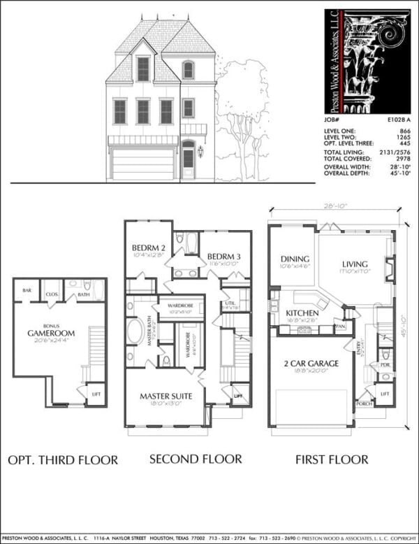 2 1/2 Story Townhouse Plan E1028 A