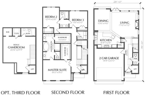 2 1/2 Story Townhouse Plan E1028 B