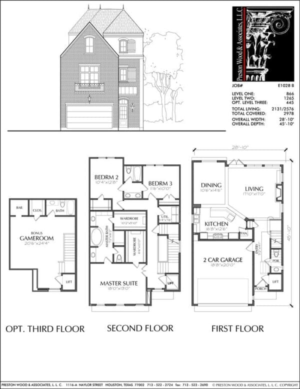 2 1/2 Story Townhouse Plan E1028 B