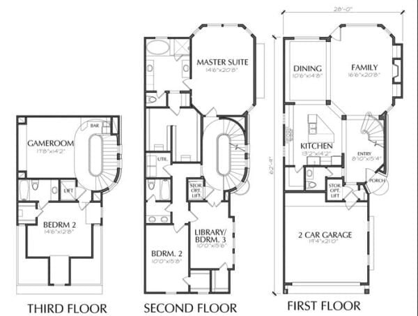 Three Story Townhouse Plan E1028 C