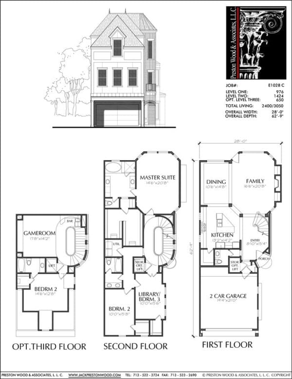 Three Story Townhouse Plan E1028 C