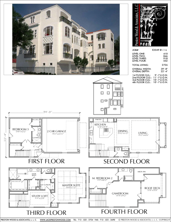 Four Story Duplex Townhouse Plan E2049 B1.1