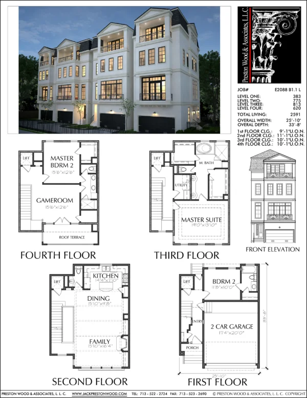 Four Story Townhouse Plan E2088 B1.1