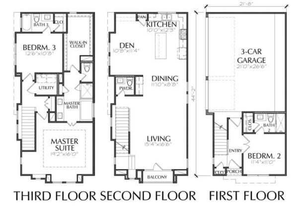 Three Story Townhouse Plan E2230 A1.1
