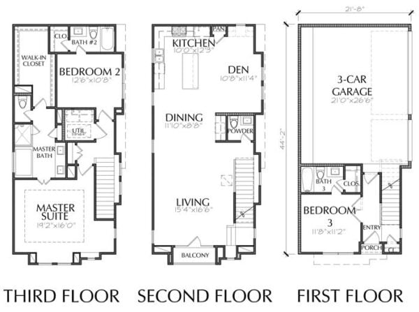 Three Story Townhouse Plan E2230 A1.1