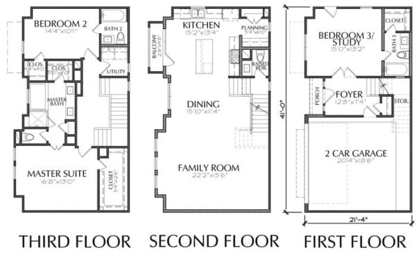 Three Story Townhouse Plan E2230 B1.1