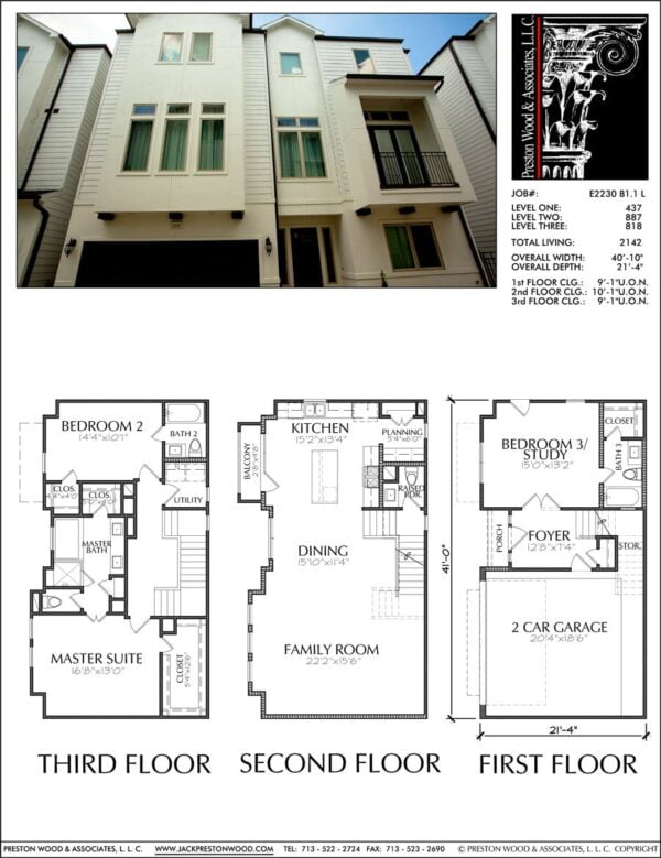 Three Story Townhouse Plan E2230 B1.1