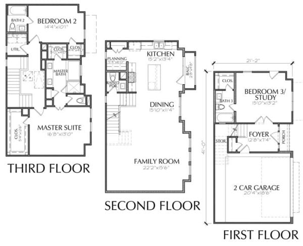 Three Story Townhouse Plan E2230 B1.1