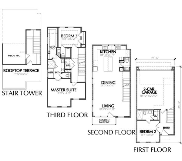 3 1/2 Story Townhouse Plan E2246 A1.1