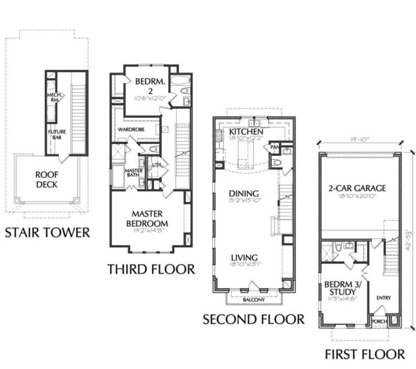 3 1/2 Story Townhouse Plan E2258 A1.1
