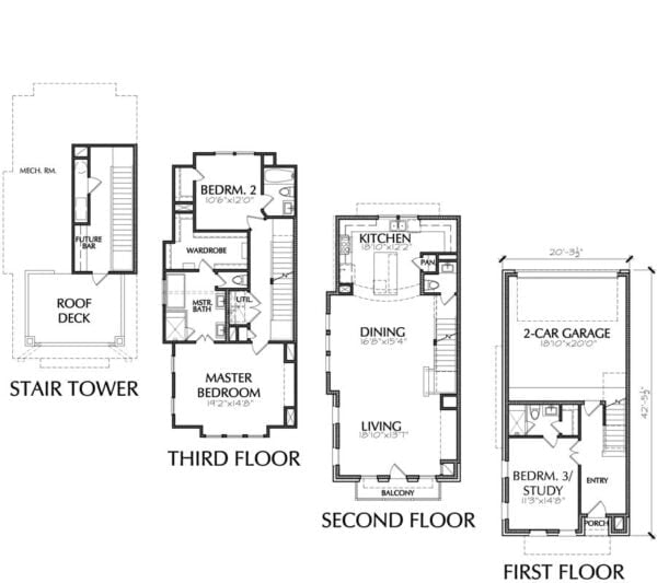 3 1/2 Story Townhouse Plan E2258 A1.3