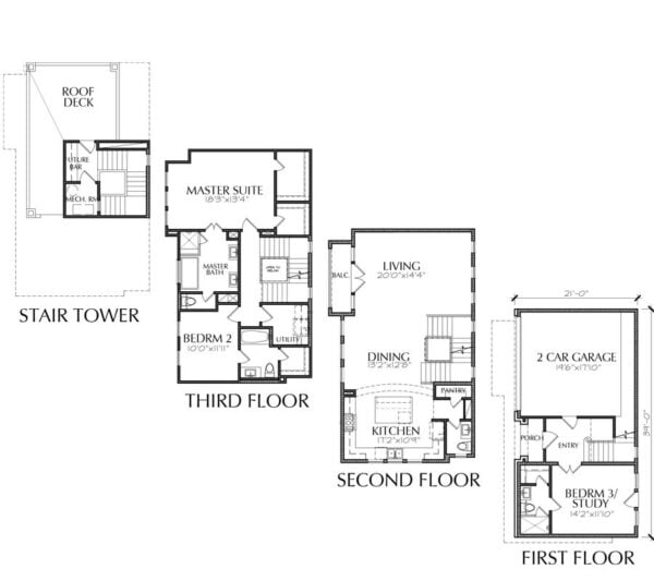 3 1/2 Story Townhouse Plan E2258 B1.1