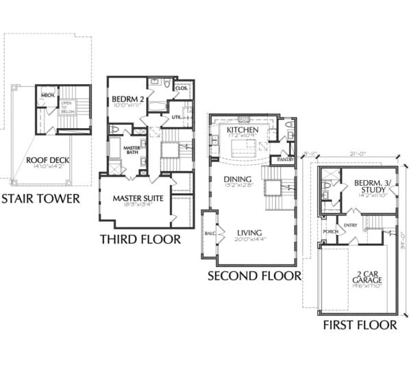 3 1/2 Story Townhouse Plan E2258 B1.2