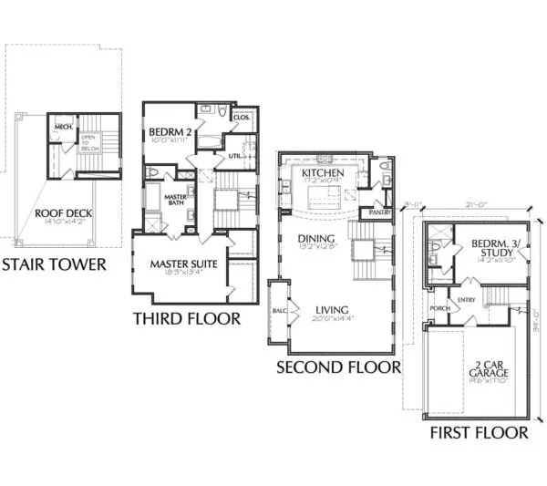 3 1/2 Story Townhouse Plan E2258 B1.2