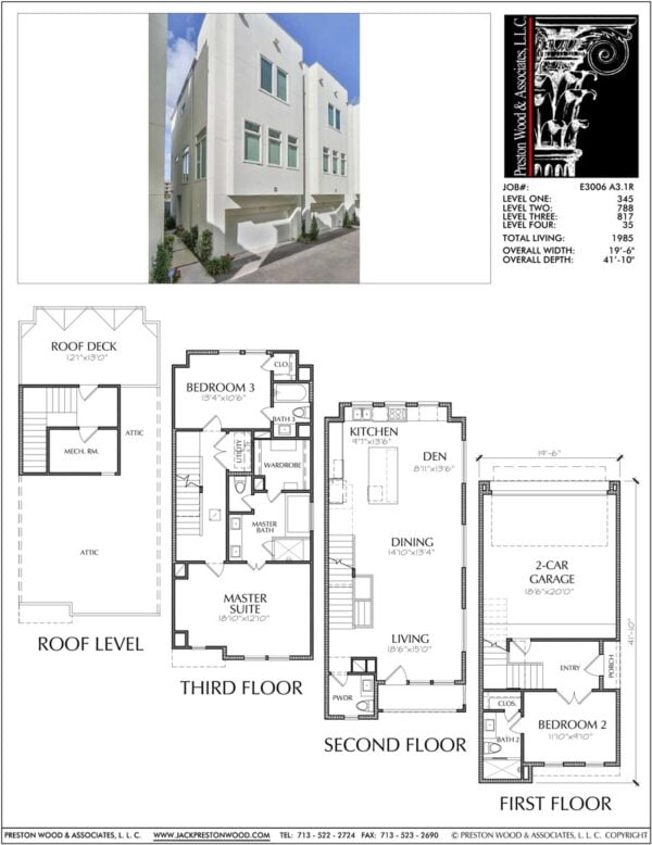 3 1/2 Story Townhouse Plan E3006 A3.1