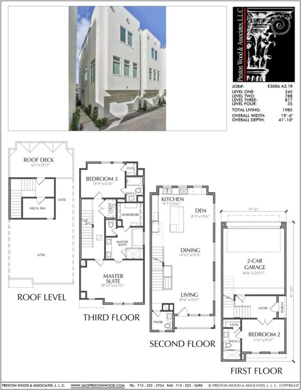 3 1/2 Story Townhouse Plan E3006 A3.1