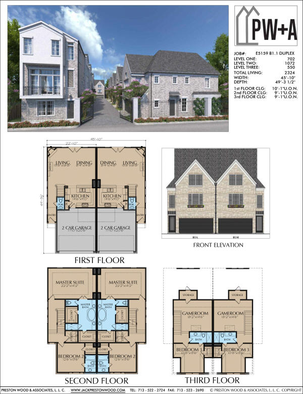 Three Story Home Plan E5159 B1.1 Duplex