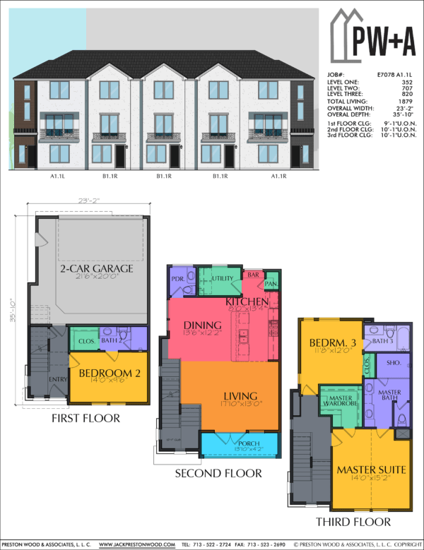 Three Story Townhouse Plan E7078 A1.1