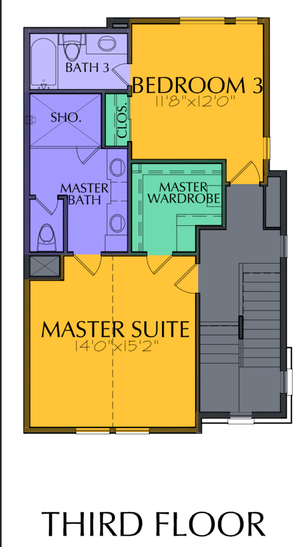 Three Story Townhouse Plan E7078 A1.1
