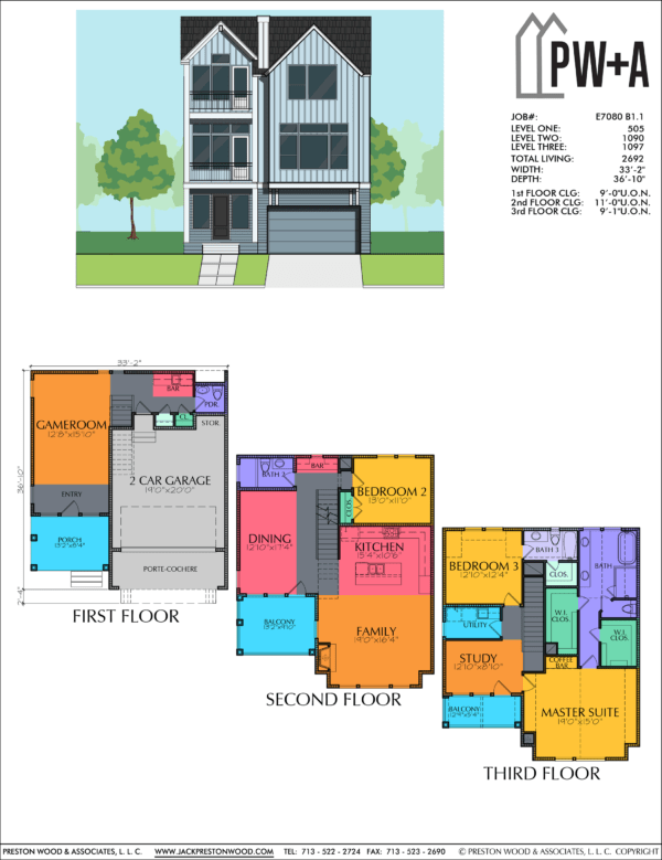 Three Story Townhome Plan E7080 B1.1