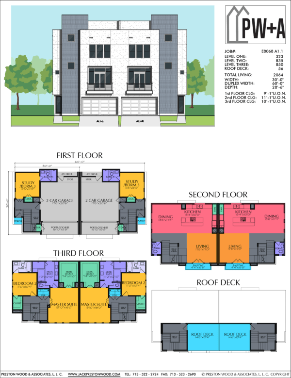 3 1/2 Story Duplex Home Plan E8068 A1.1