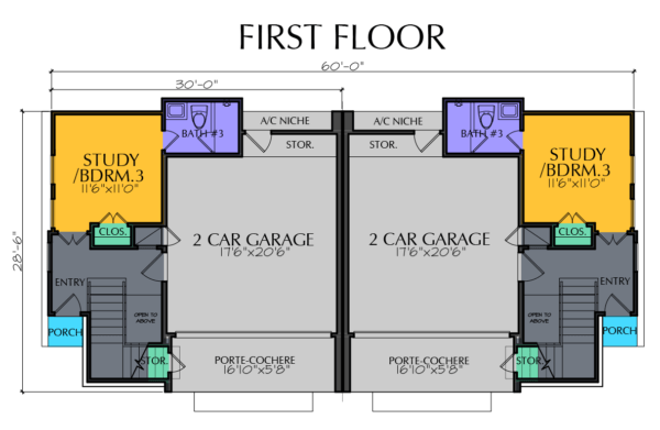 3 1/2 Story Duplex Home Plan E8068 A1.1