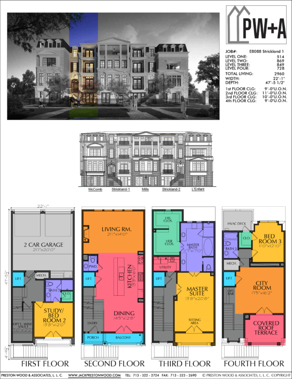 Four Story Townhouse Plan E8088 - Strickland