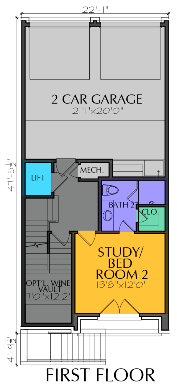 Four Story Townhouse Plan E8088 - Strickland