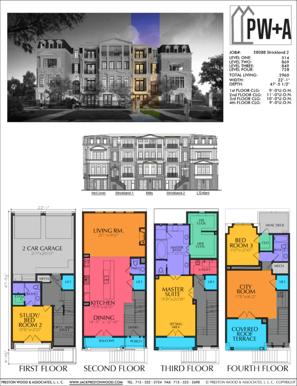 Four Story Townhouse Plan E8088 - Strickland