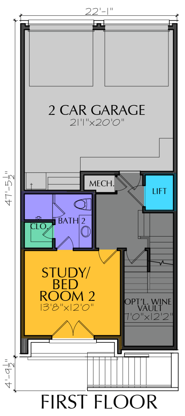 Four Story Townhouse Plan E8088 - Strickland