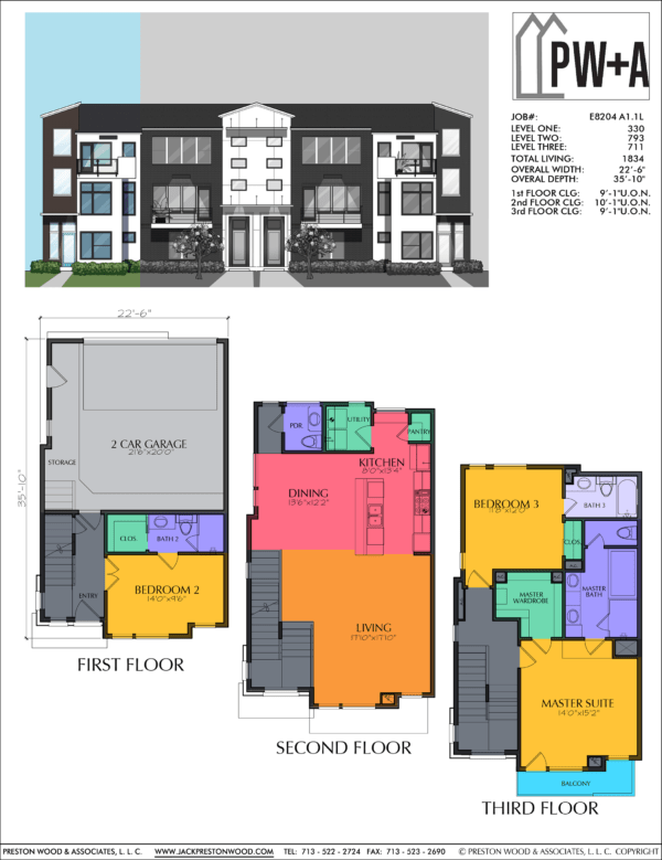 Three Story Townhouse Plan E8204 A1.1