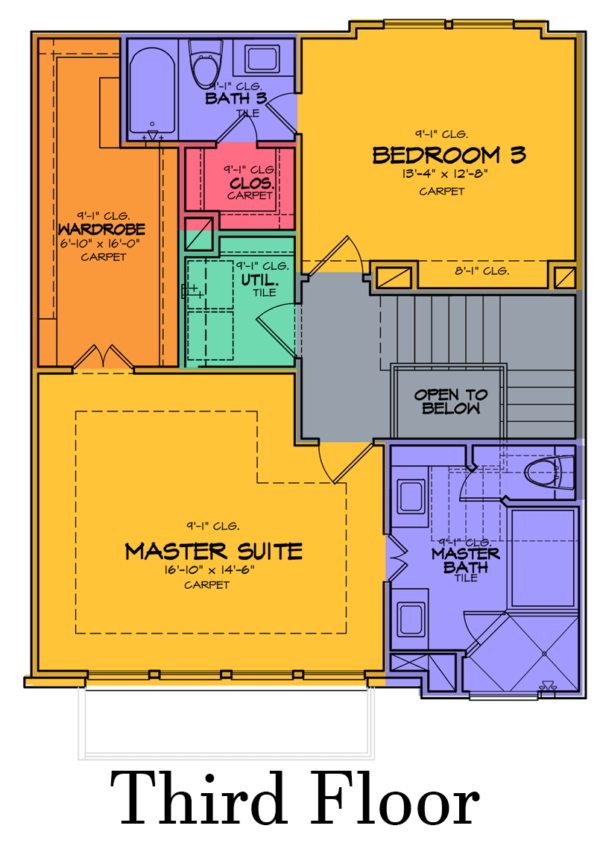 Three Story Townhouse Plan E8204 B1.1
