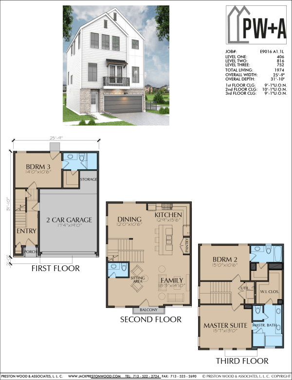 Three Story Home Plan E9016 A1