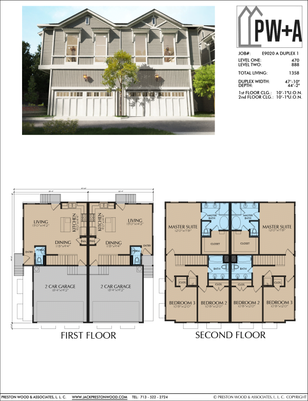 Two Story Duplex Home Plan E9020 A