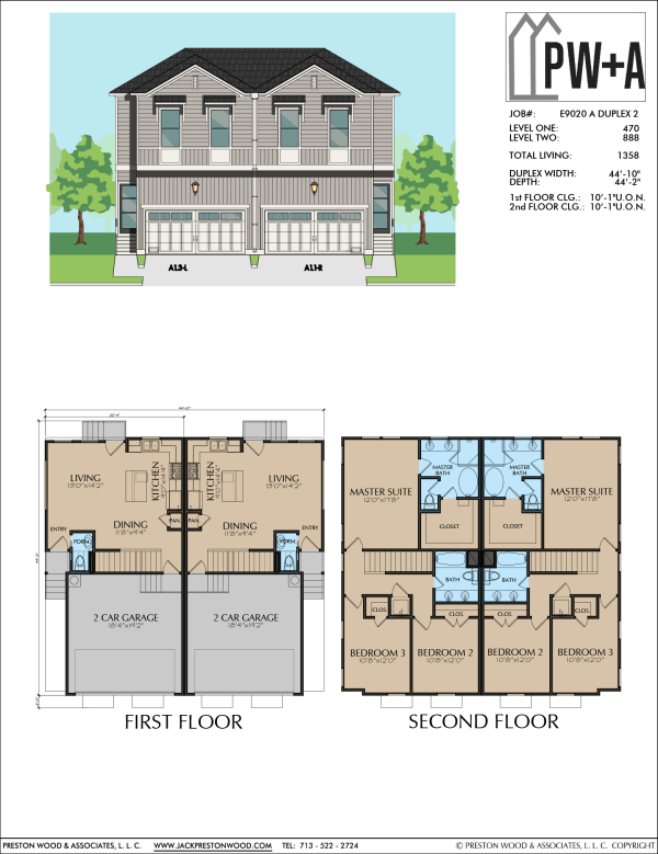 Two Story Duplex Home Plan E9020 A