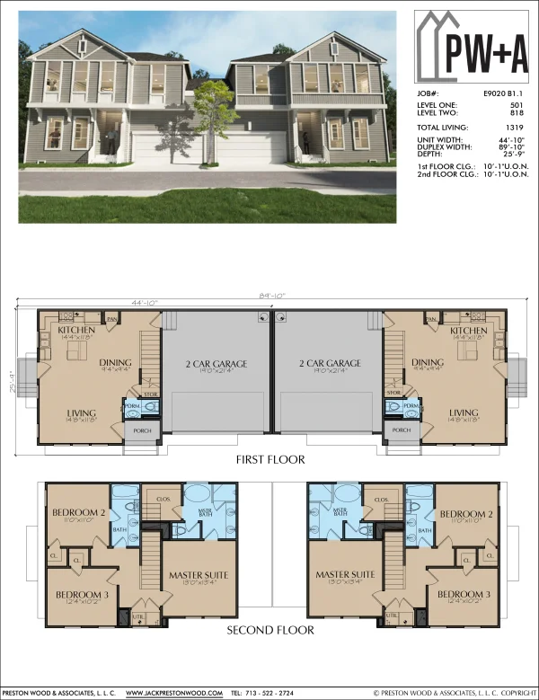 Two Story Duplex Home Plan E9020 B1.1