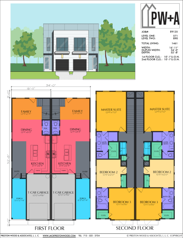 Two Story Duplex Home Plan E9125